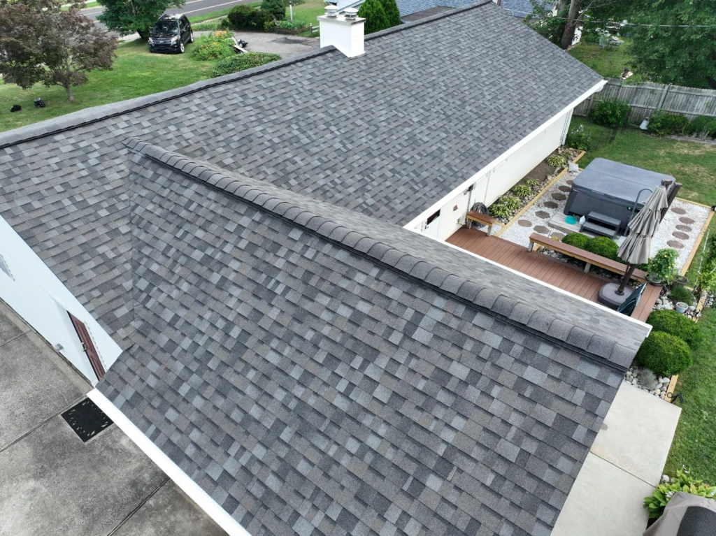 Completed roof replacement by DaVinci Roofing Corp on a home in Fairless Hills, PA featuring premium architectural shingles.
