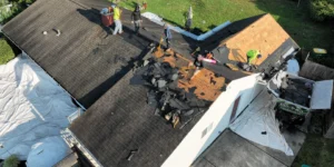 Roof tear-off in progress during a residential roof replacement in Fairless Hills, PA.