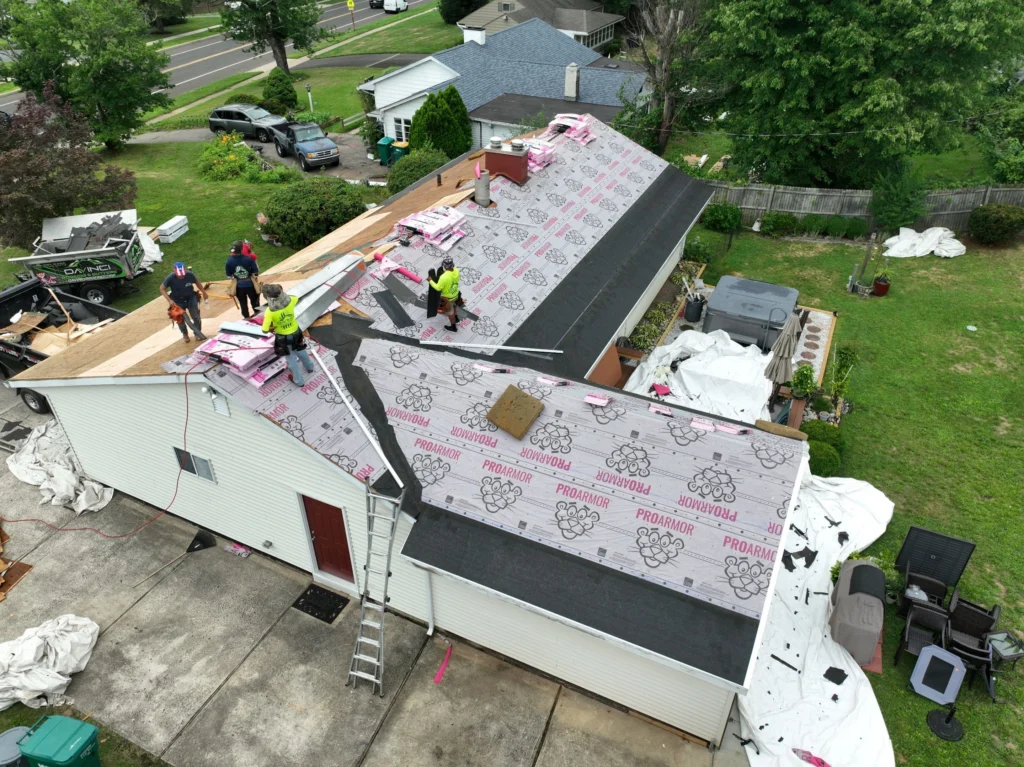 Synthetic roof underlayment installed during a roof replacement in Fairless Hills, PA.